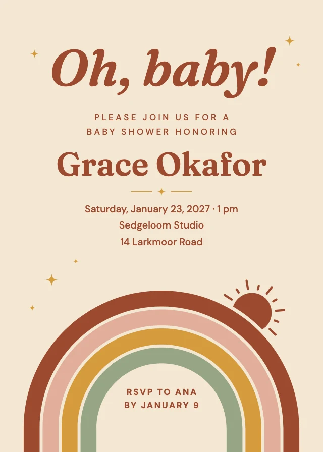 Boho rainbow baby shower invitation template