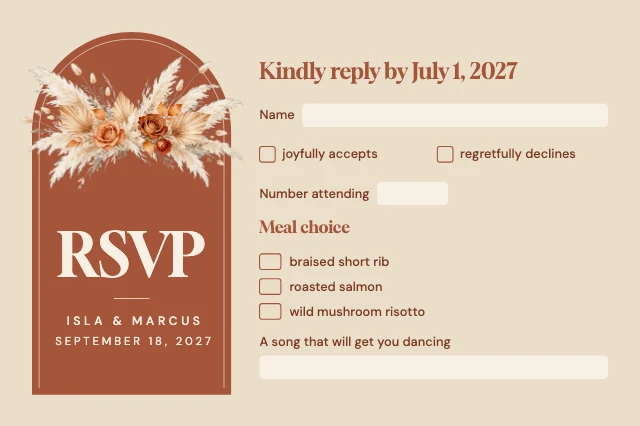 Boho wedding RSVP postcard template
