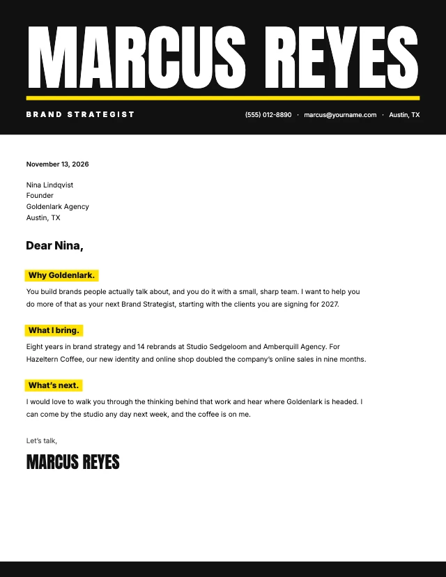 Bold cover letter template