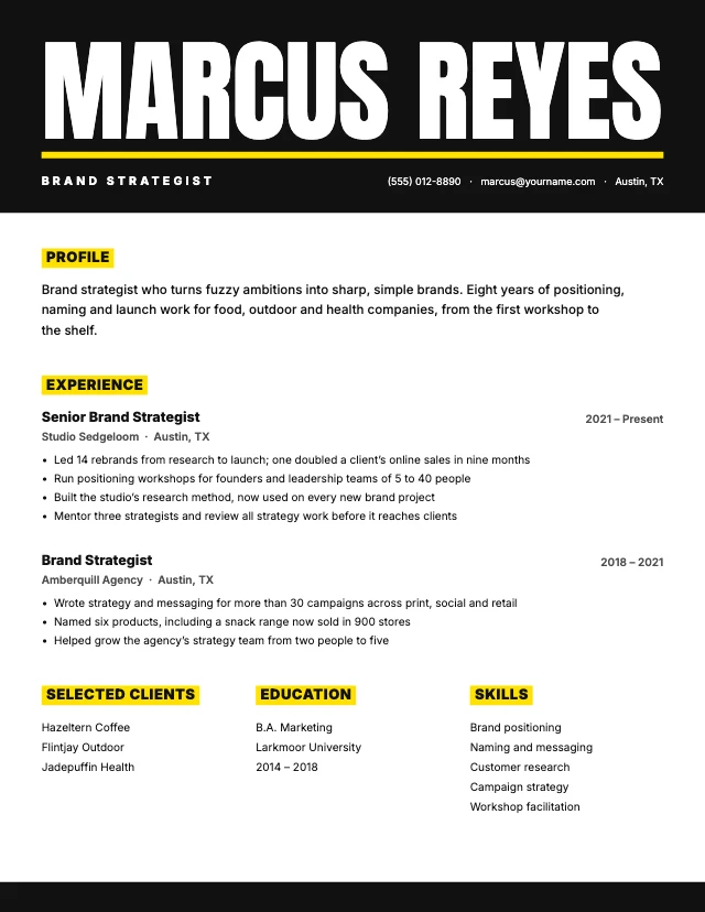 Bold header resume template