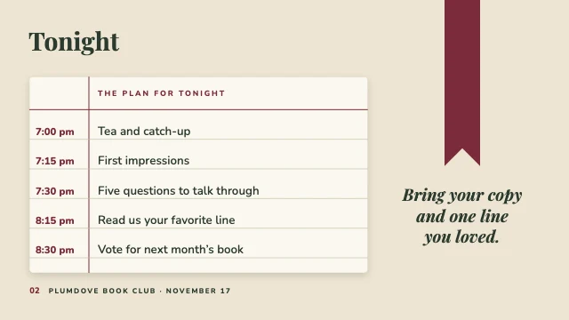 Book club presentation template, page 2 of 8