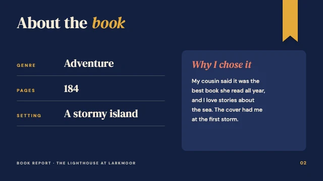 Book report presentation template, page 2 of 8