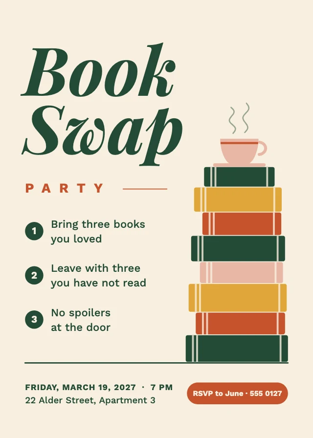 Book swap party invitation template
