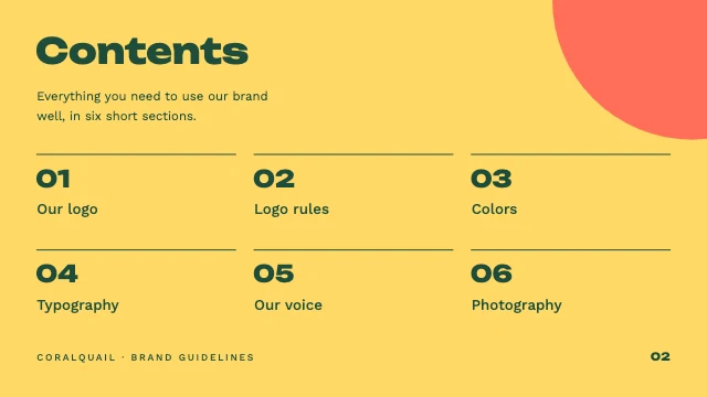 Brand guidelines presentation template, page 2 of 8