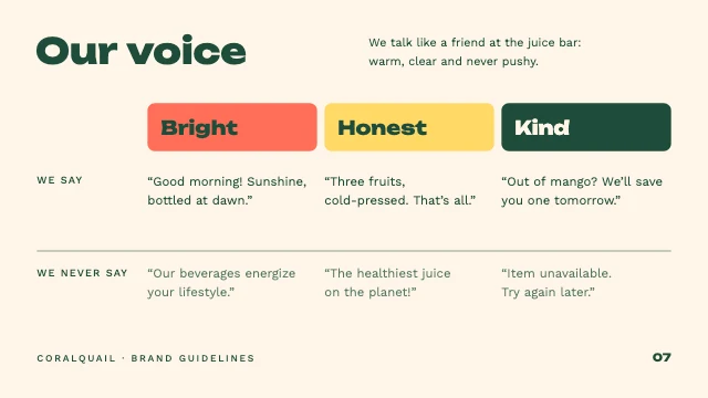 Brand guidelines presentation template, page 7 of 8