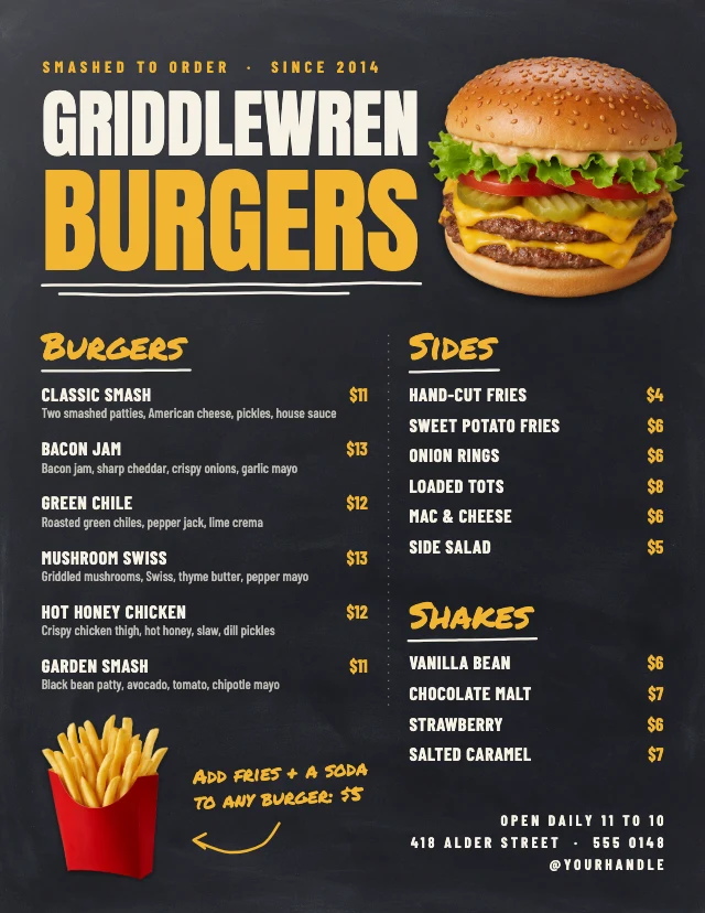 Burger joint menu template