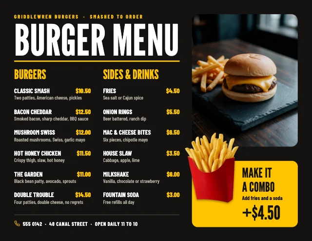 Burger menu board template