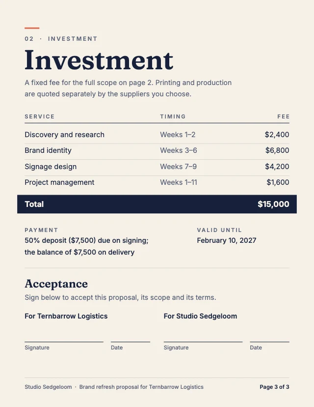 Business proposal template, page 3 of 3