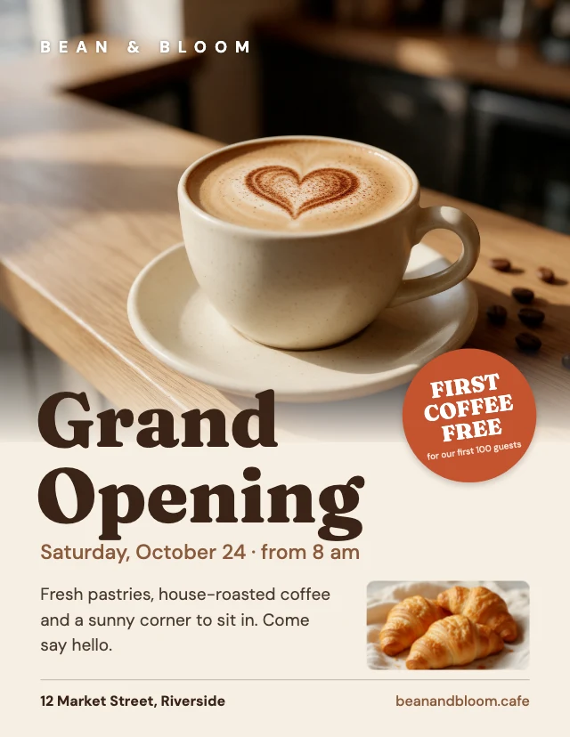 Café grand opening flyer template