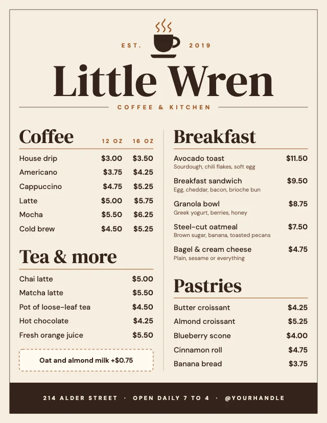 Cafe menu template