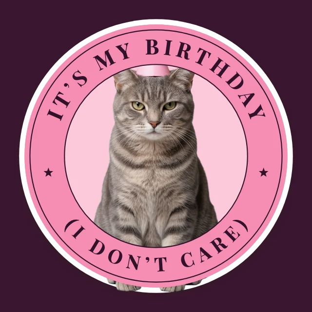 Funny cat birthday sticker template