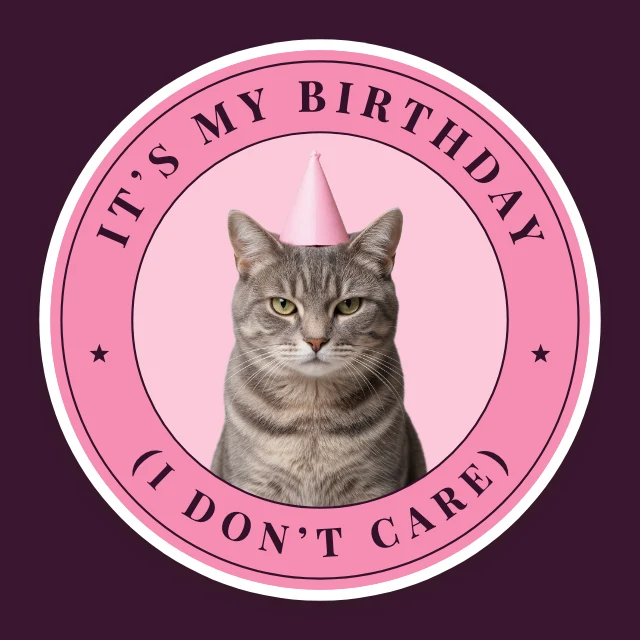 Funny cat birthday sticker template