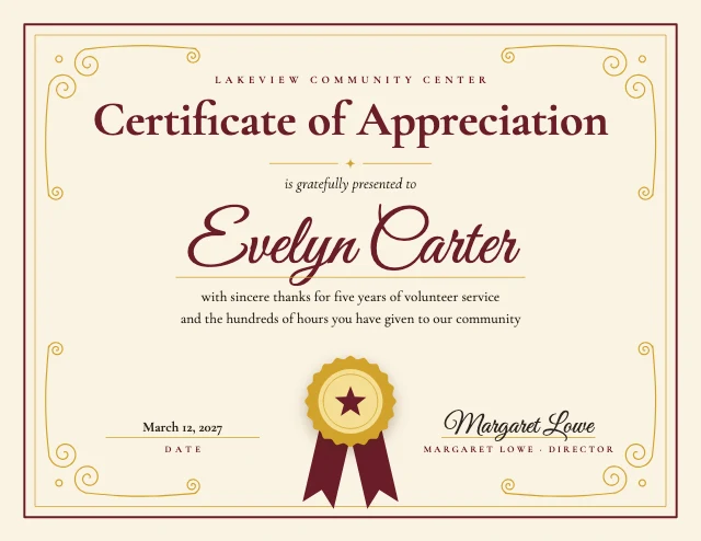 Certificate of appreciation template
