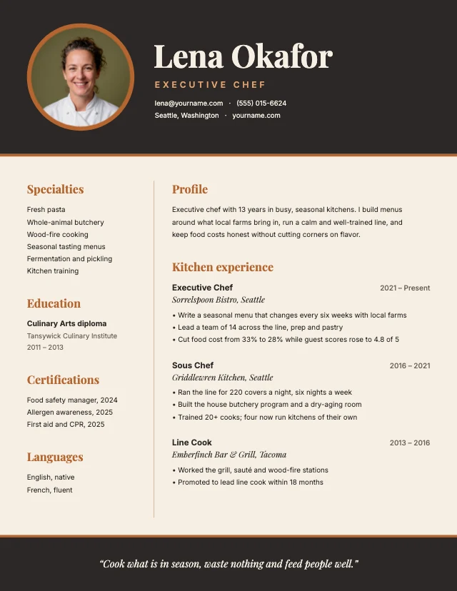 Chef resume template
