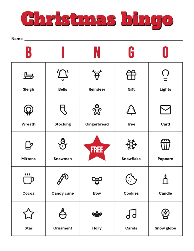Christmas bingo card template