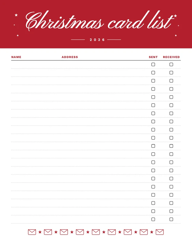 Christmas card list template
