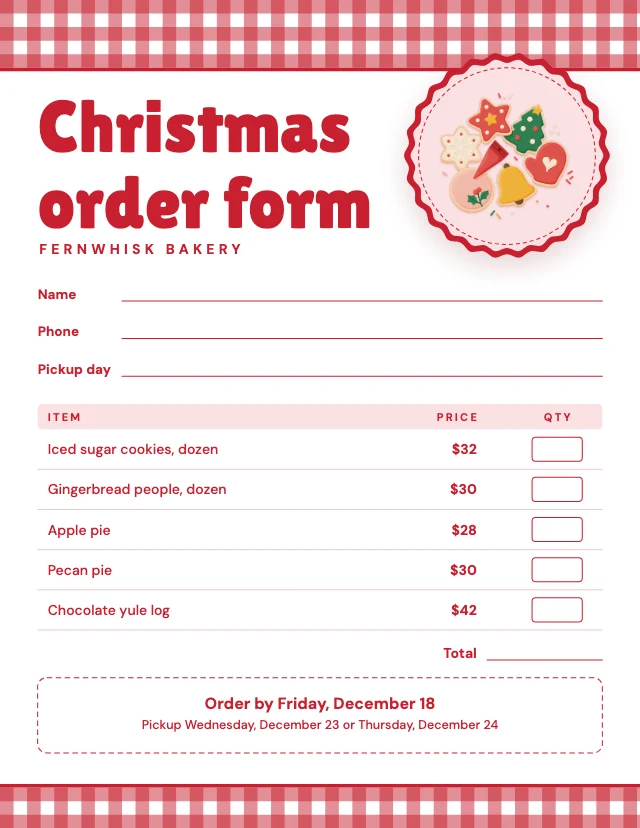 Christmas cookie order form template