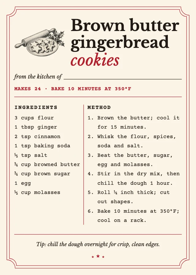 Christmas cookie recipe card template