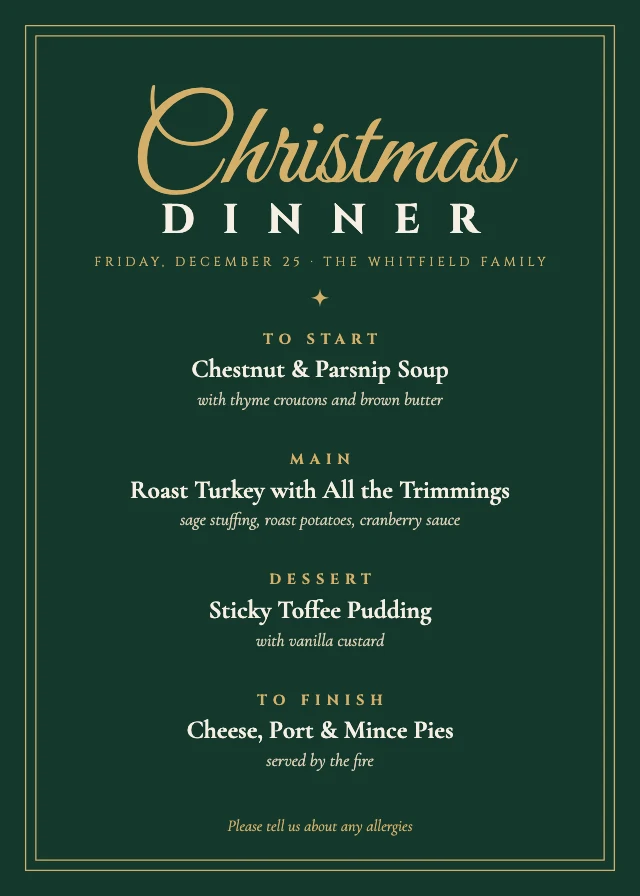 Christmas dinner menu template