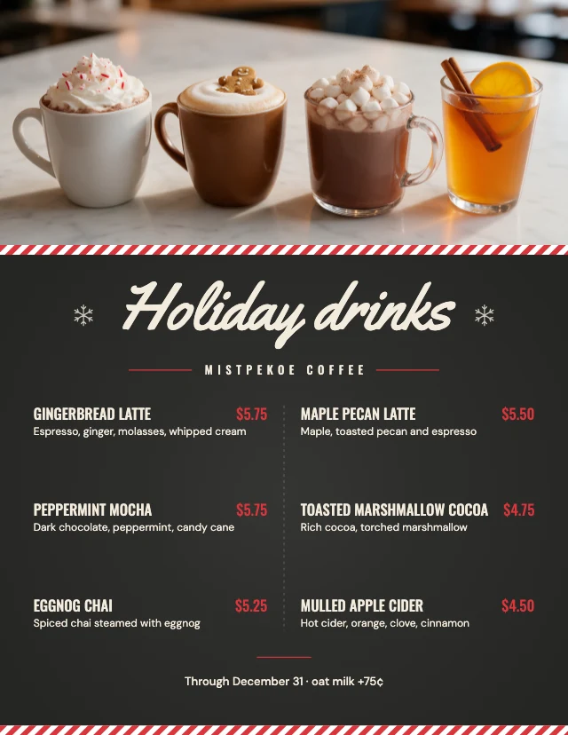 Christmas drinks menu template