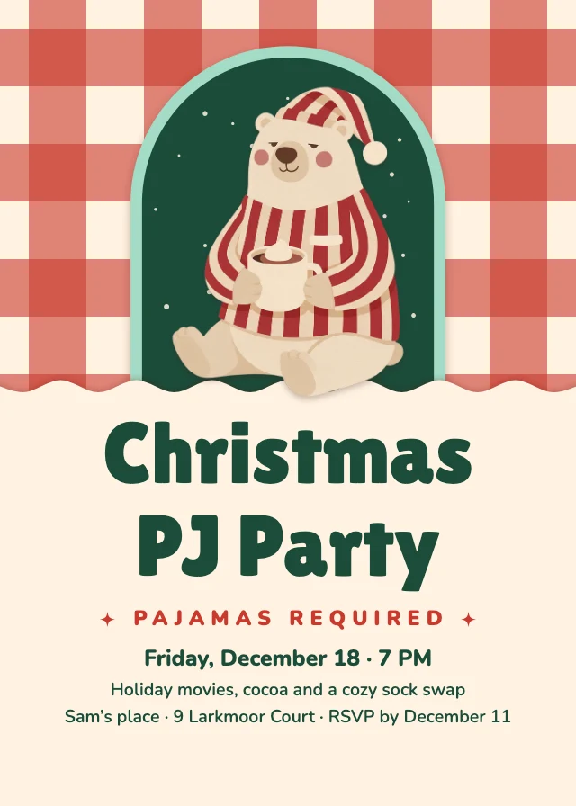 Christmas pajama party invitation template