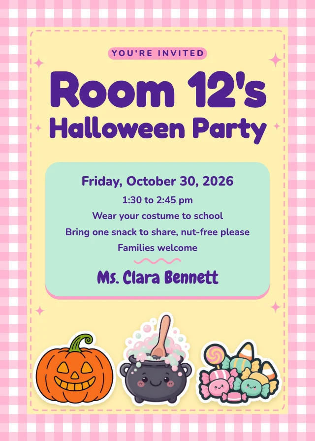 Class Halloween party invitation template