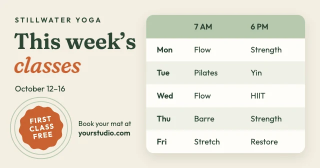 Class schedule Facebook post template