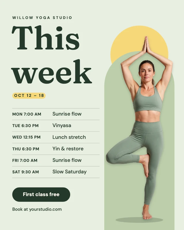 Yoga class schedule post template
