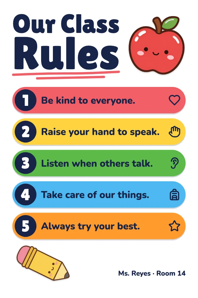Classroom rules poster template