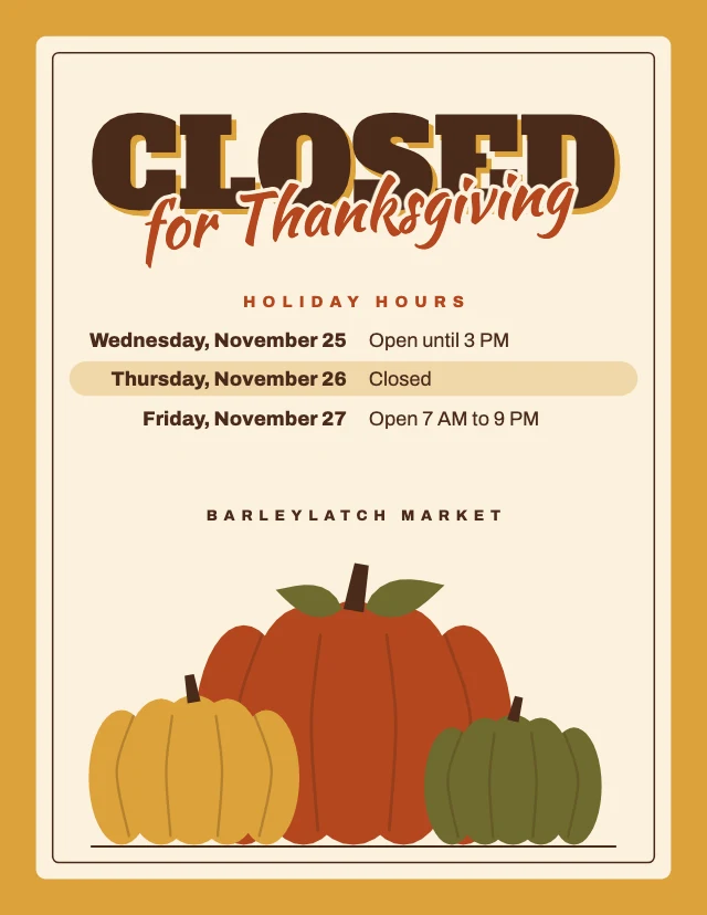 Closed for Thanksgiving sign template