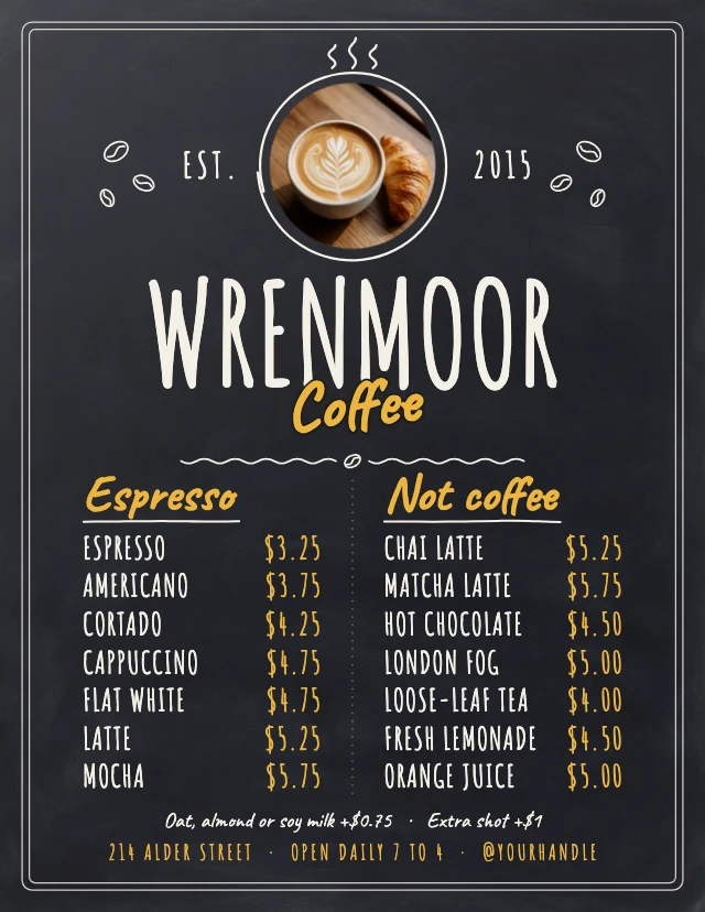 Coffee shop menu template