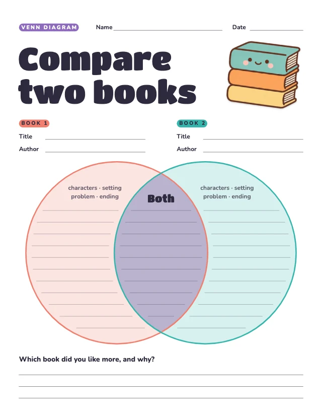 Compare two books Venn diagram template