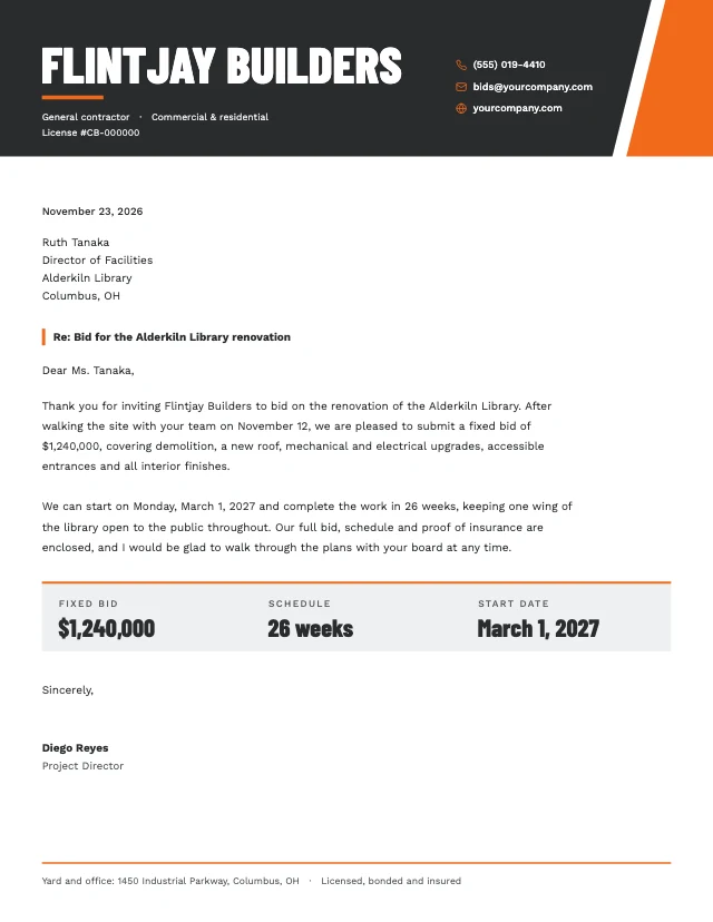 Construction company letterhead template