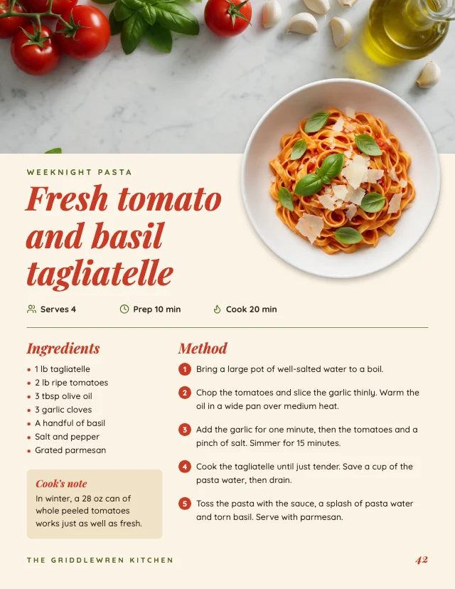 Cookbook recipe page template