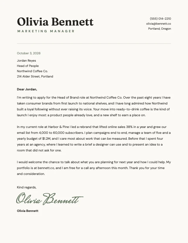 Cover letter template