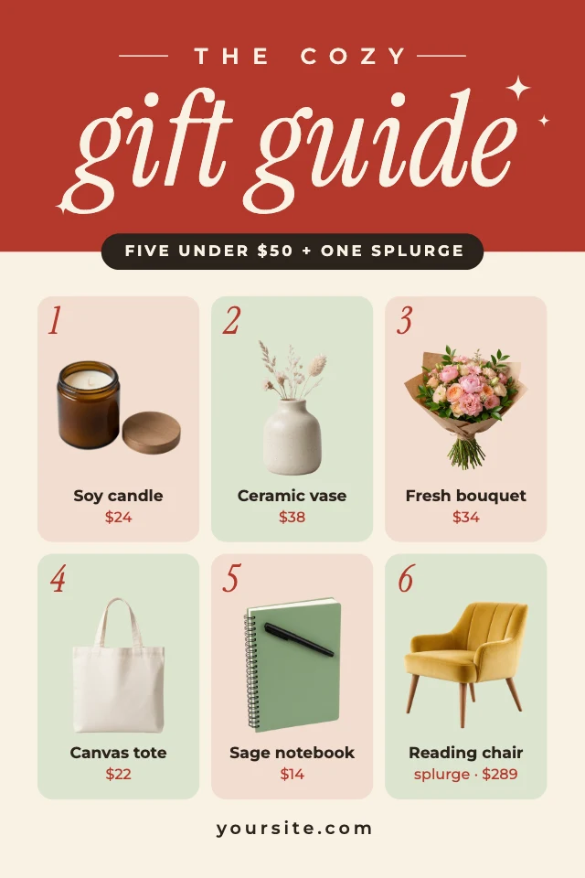 Cozy gift guide pin template