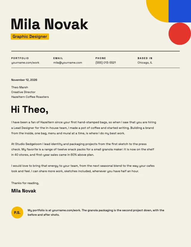 Creative cover letter template