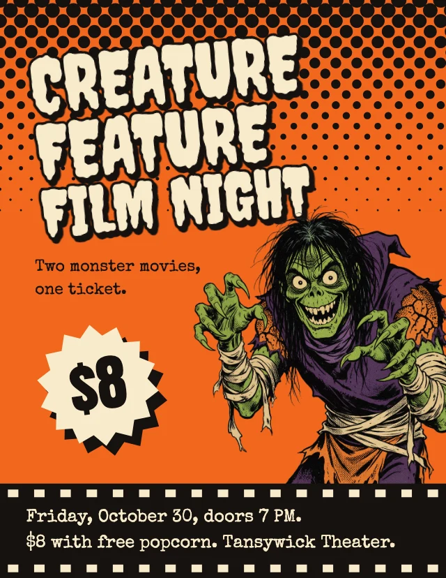 Halloween movie night flyer template