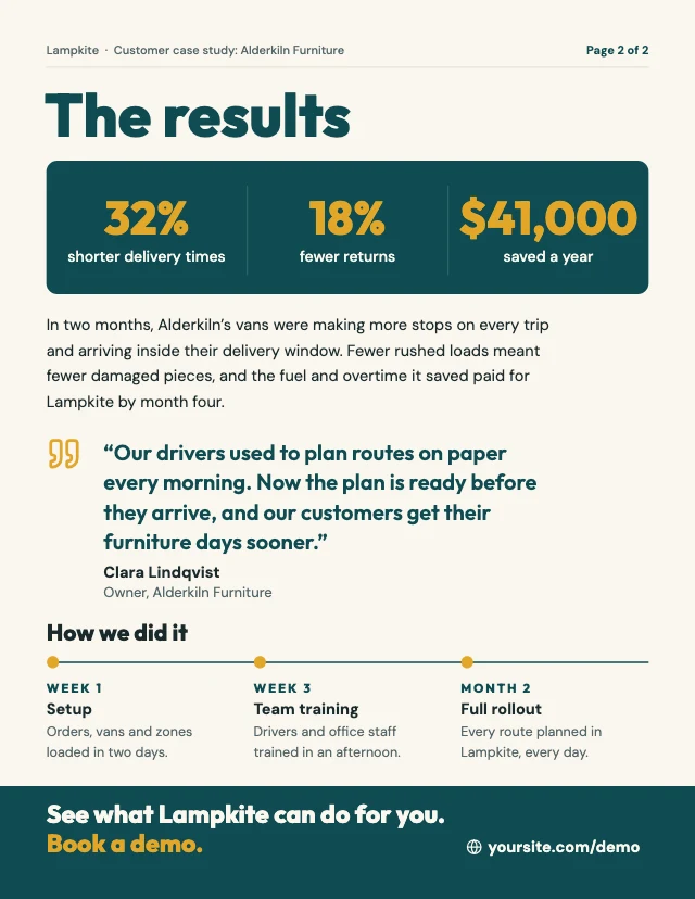 Customer case study template, page 2 of 2
