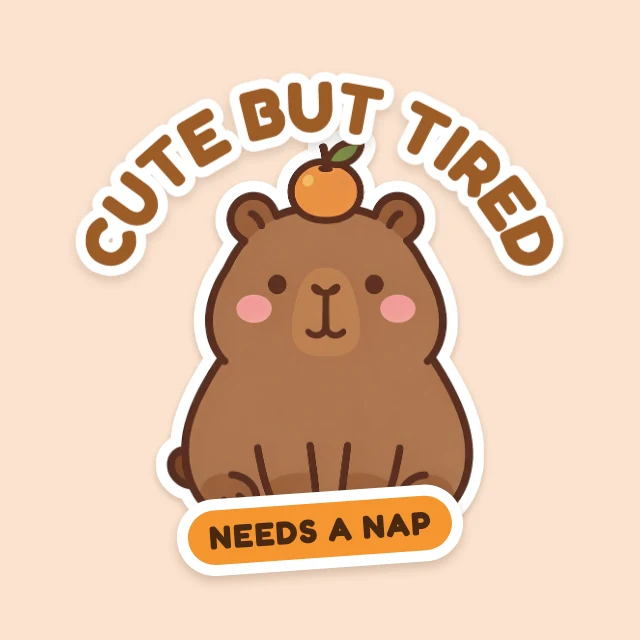 Cute but tired capybara sticker template