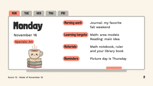 Daily agenda slides template, page 2 of 7
