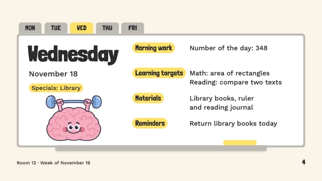 Daily agenda slides template, page 4 of 7