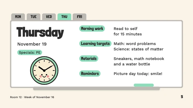 Daily agenda slides template, page 5 of 7