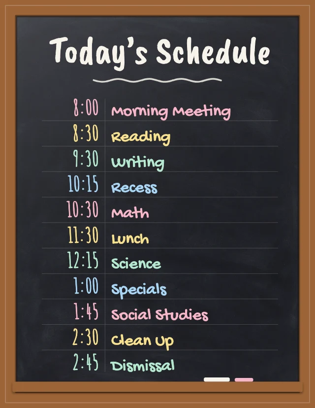 Daily class schedule template