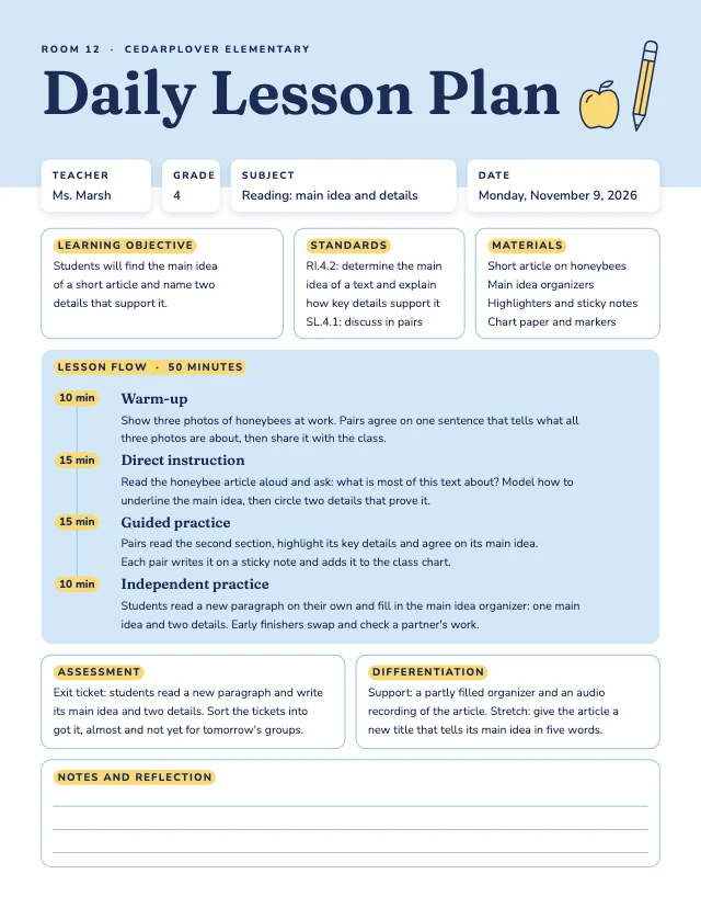 Daily lesson plan template