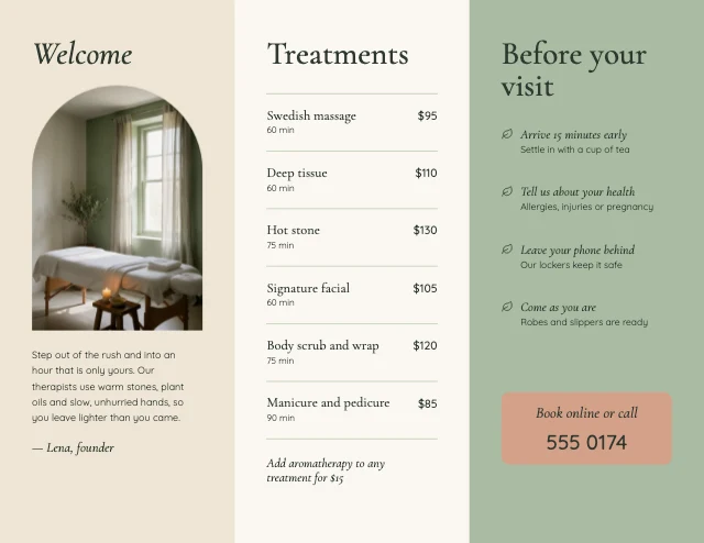 Day spa brochure template, page 2 of 2