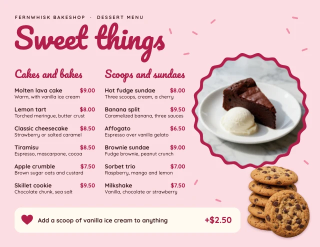 Dessert menu board template