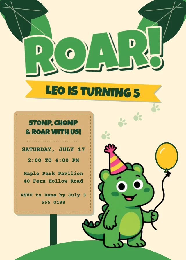 Dinosaur birthday invitation template