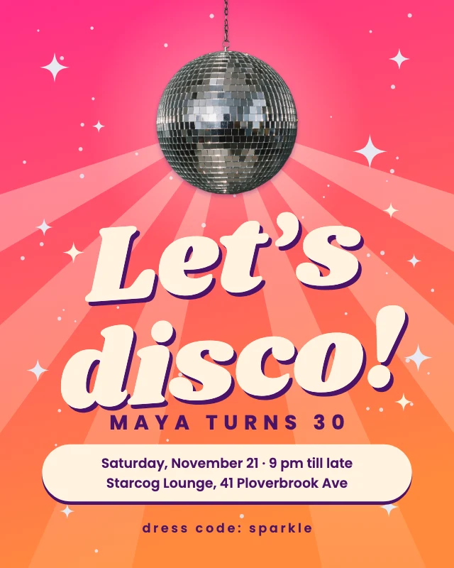 Disco 30th birthday party post template