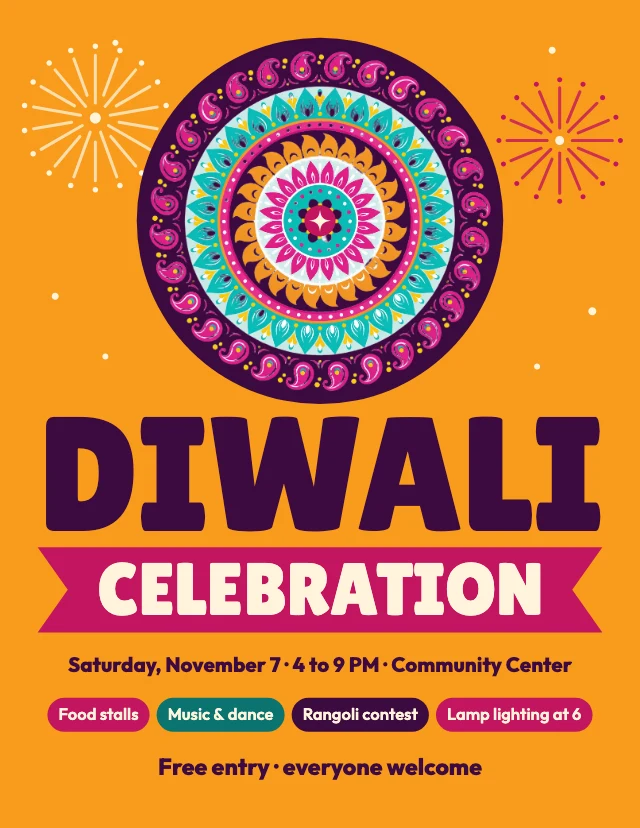 Diwali celebration flyer template
